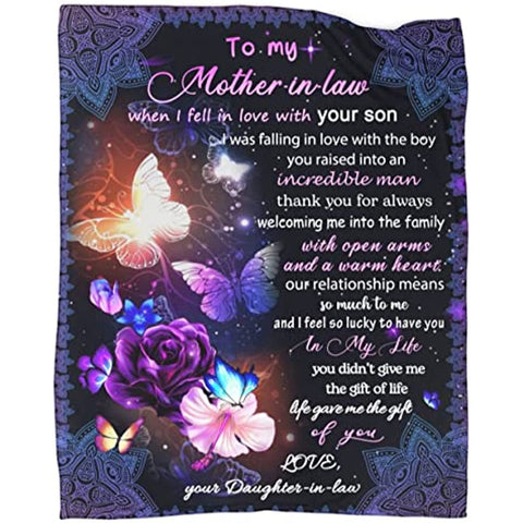 To My Mother in Law Blanket Quilt for Mom Throw Blankets Mothers Day Blanket Gifts for Mother in Law Gratitude Flannel Blanket Butterfly Birthday Women's Day Gifts 50"x60"