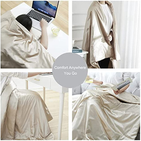 Silk Throw Blanket - Beige Cooling Packable Satin Blanket for Couch, Bed, Camping, Outdoor, Travel, Car - Super Soft Lightweight Cozy Blanket(50'' x 60'', Taupe)