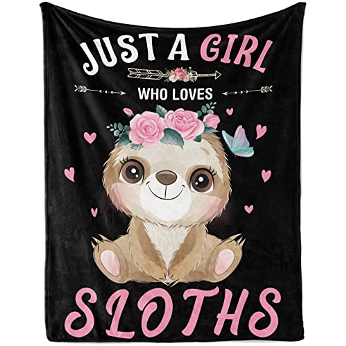 Just A Girl Who Loves Sloths Flannel Blanket, Soft Cozy Cute Sloth Throw Blanket for Baby Girls, 30x40 inch Black Fluffy Fleece Sloth Lover Plush Blanket for Newborn Toddler Gift Nursery Crib Supplies