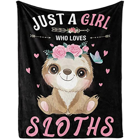 Just A Girl Who Loves Sloths Flannel Blanket, Soft Cozy Cute Sloth Throw Blanket for Baby Girls, 30x40 inch Black Fluffy Fleece Sloth Lover Plush Blanket for Newborn Toddler Gift Nursery Crib Supplies