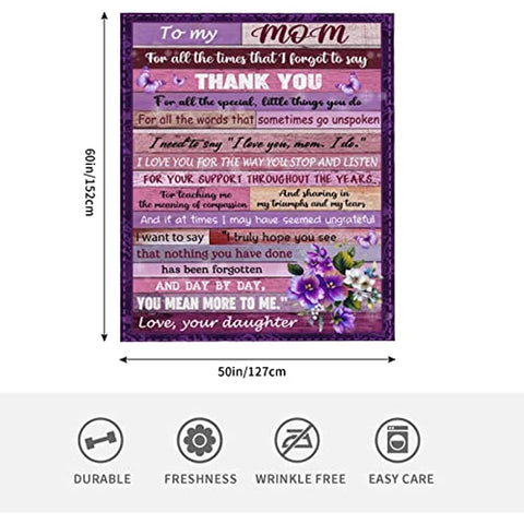 Gifts for Mom to My Mom Throw Blanket Mothers Day Blanket Gifts for Mom from Daughter Flowers Ultra-Soft Micro Fleece Blankets Birthday Gifts for Bed Couch Travel Beach 50"x60"