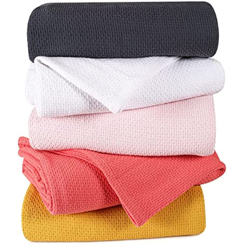 100% Cotton Bed Blanket, Breathable Thermal Blanket Full - Queen Size, Soft Honeycomb Waffle Blanket 90"x90", Cotton Bed Blanket, Perfect for Layering Any Bed for All Season, Beige