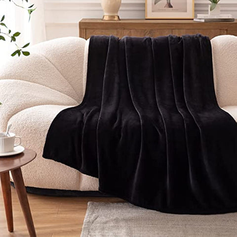 Fleece Throw Blanket Super Soft Cozy Warm Lightweight Throw for Sofa Couch Luxury Decorative Velvet Pattern Bed Blanket, 50"x60", Black