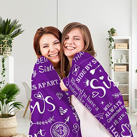 Sisters Gifts from Sister Blanket, Sister Gifts Throw Blanket, Sister Birthday Gifts from Sister, Gifts for Sister Soft Blanket, Big Sister Gift, Soft Purple Blanket 50" X 60"