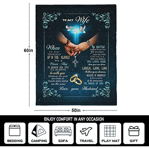 to My Wife Blanket from Husband, Birthday Gifts for Wife, Soft Throw Blanket Gifts for Her, Wife Birthday Gift Ideas,Best Christmas Valentines Wedding for Wife 60''x50''