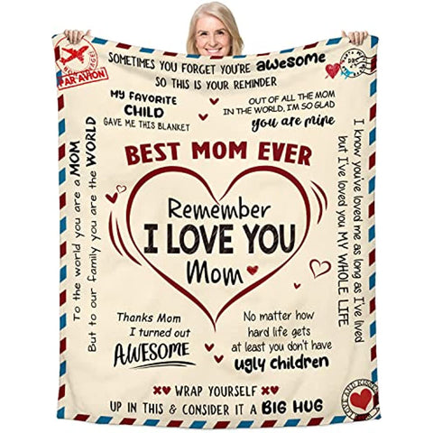 Mothers Day, Birthday Gifts for Mom from Daughter Son - Best Mom Ever Gifts, Unique Gifts for Mom to Be, Pregnant, New Mom Gifts for Women After Birth - I Love You Mom Throw Blanket 50x60