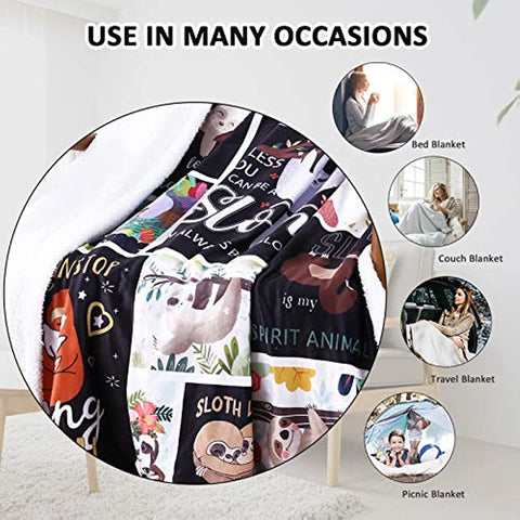Sloth Throw Blankets Sloth Gifts for Women and Girls Sloth Lovers Super Soft Warm Sherpa Sloth Blankets for Kids and Adults