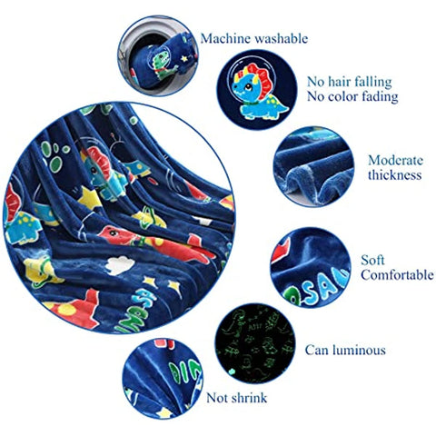 Dinosaur Blanket Gifts for 1-10 Year Old Boys,Dino Soft Kids Blankets,Dino Party Blankets,Luminous Toys Birthday Christmas Halloween Thanksgiving Easter Gifts,60 x 50in