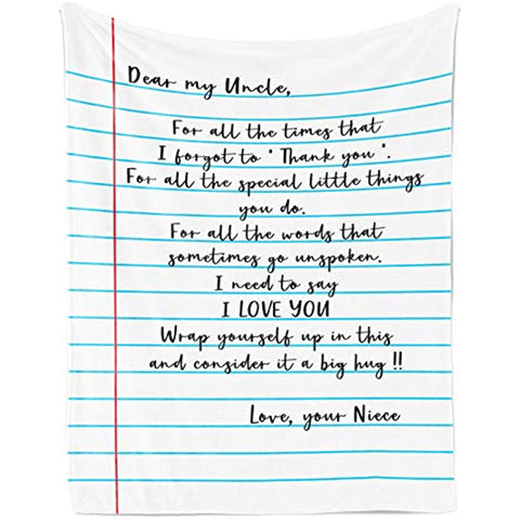 Flannel Blanket – Gift from Niece to Uncle, Personalized Fleece Blanket for Birthday, Anniversary, Holiday, Valentine’s Day – 1 Sheet（s1）