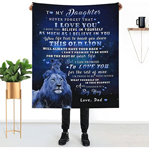 to My Daughter Blanket from Dad, Lion Blanket to My Daughter, Christmas Birthday Gifts for My Daughter Super Soft Cozy Flannel Throw Blanket for Bed Sofa 50"x60"