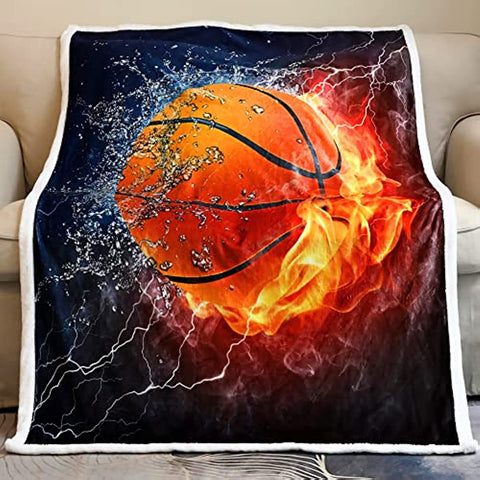 Basketball Blanket Sport Ball Throw Red Flame Teens' Basketball Fans Gifts Blanket Soft Cozy 50"X60" Blanket for Couch Sofa Travel Living Room Bedroom