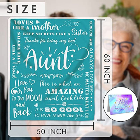 Aunt Gifts for Mothers Day, Throw Blanket, Gifts for Aunt on Mothers' Day, Aunt Gifts, Gifts for Aunt from Niece Nephew, Soft Teal Blanket 50 X 60, Auntie Aunt Gifts from Niece Nephew, Gifts for Aunt