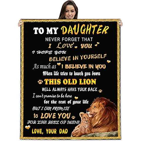 to My Daughter Blanket from Dad Love Letter Lion Daughter Gifts Soft Cozy Personalized Flannel Throw Blankets with Customized Pictures Fits Couch Sofa Birthday Christmas Thanksgiving 50"x60"