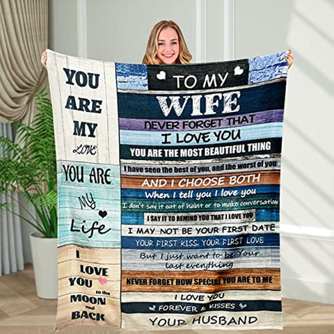 Birthday Gifts for Wife, Anniversary Wedding Mother's Day Romantic Gifts for her, Wife Birthday Gift Ideas from Husband to My Wife Blanket, I Love You Gifts for her, Wife Blanket 60''x50''