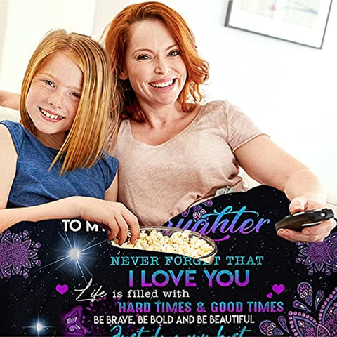 Daughter Blanket from Mom,Mothers Day Daughter Gifts,Fleece Purple Butterfly Sublimation Throw for Daughter&Girl's Birthday/Holiday Present,60x50 inches