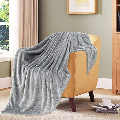 Fleece Blanket Super Soft Cozy Throw Blanket 50" x 60", Lightweight Fuzzy Comfy Textured Flannel Blanket Winter Warm Plush Throw Blankets for Couch, Sofa, Bed, Light Grey