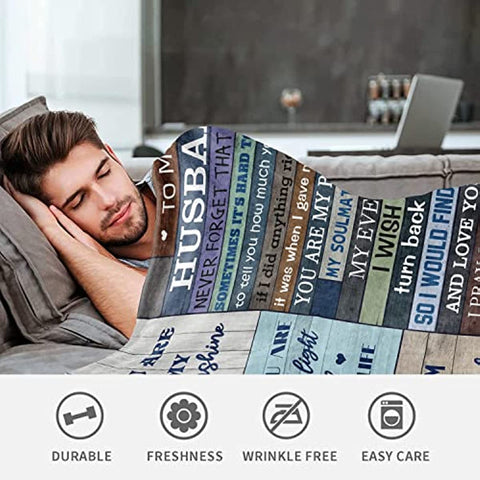 To My Husband Gifts from Wife, Romantic Gifts for Husband Him Men Birthday Anniversary Wedding Valentine's Day Gifts, Ultra Soft Flannel Fleece Throw Blanket Cozy Throws for Bed Sofa 50"x60"