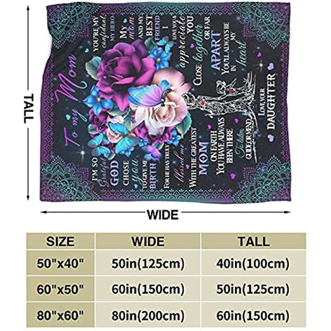 To My Mom Blanket from Daughter, Mom Gifts for Mother's Day Birthday Christmas, Flannel Fleece Lightweight Soft Warm Throw Blankets for Home Office Sofa 50"X40" Gifts for Mom Mother