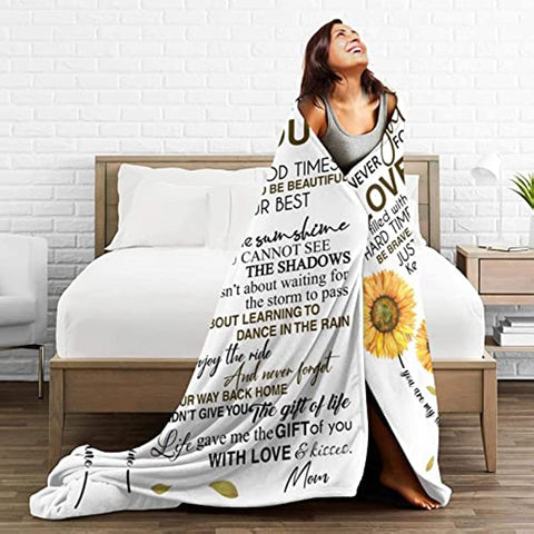 Fleece Blanket to My Daughter Printed Quilts Mom for Daughter's Blanket Positive Encourage and Love mom Flannel Blanket Gifts (40 * 50 inch,10)