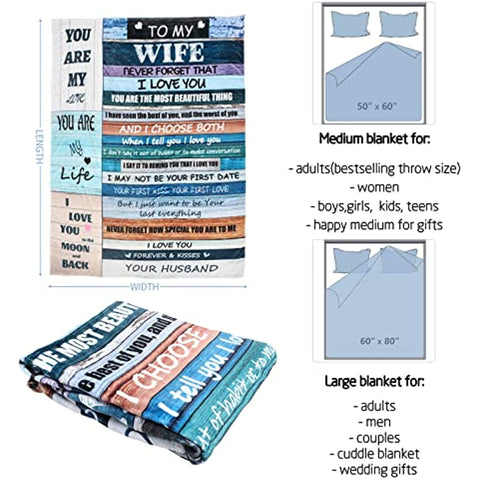 Birthday Gifts for Wife, Anniversary Wedding Mother's Day Romantic Gifts for her, Wife Birthday Gift Ideas from Husband to My Wife Blanket, I Love You Gifts for her, Wife Blanket 60''x50''