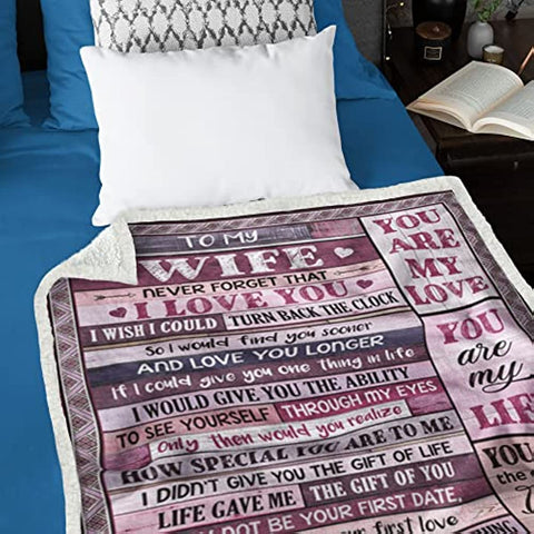 Wife Blanket with Sleep Mask, Socks and Gift Box - to My Wife Blanket from Husband for Christmas, Birthday, Valentines for Wife from Husband - Fleece Blanket, 60" x 50"