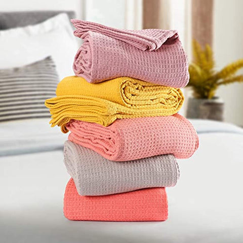 100% Cotton Thermal Blanket, Breathable Bed Blanket Queen Size, Soft Waffle Blanket, Queen Blanket, All Season Cotton Blanket, Light Grey