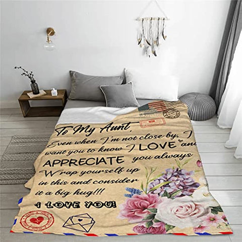 To My Aunt Blanket from Niece Quilt Envelope Throw Blankets Mothers Day Blanket Gifts for Auntie Flannel Blanket Birthday Women's Day Holiday 50"x60"