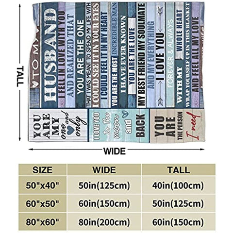To My Husband Blanket from Wife Throw Letter Blankets for Couch Sofa Bed Warm Flannel Positive Encourage Throws Anniversary Birthday 50X60 Inch