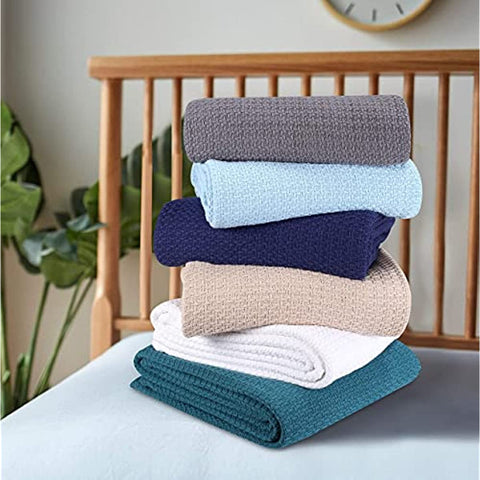 HOME 100% Cotton Bed Blanket, Breathable Bed Blanket King Size, Cotton Thermal Blankets King, Perfect for Layering Any Bed for All Season, White