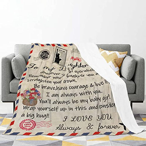 To My Daughter Gifts Blanket Envelope Blanket Flannel Blanket I Love You Personalized Gifts for Birthday for Daughter from Dad，from Dad Mom Gift Birthdays Bed Sofa Travel Warm Love 60"x50"
