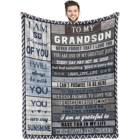 Grandson Gifts from Grandma Grandpa, Grandson Blanket from Grandma, Birthday Gifts for Grandson, Grandson Graduation Gifts, Best Grandson Ever Blanket Gifts 60"x50"