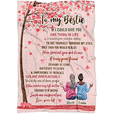 Best Friend Blanket Custom Name - Customized to My Bestie I Love You Throw. Personalized Birthday Friendship Gift for Women, Teen Girls, Besties, Sister - Long Distance BFF Gift (Pink, Fleece)