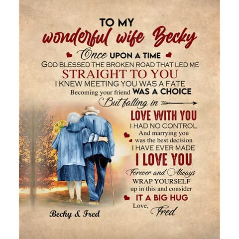 To My Wonderful Wife from Husband I Knew Meeting You was A Fate Fleece Sherpa Blanket Custom Name Old Couple in The Sunset Print Throw Blanket Custom Romantic Gifts for Christmas