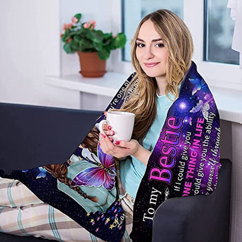 To My Bestie Gift Blanket Super Soft Fleece Throw Blankets for Women, Girls, BFF, Sisters, Friendship, Friend Gifts for Birthday Christmas Microfiber Cozy Throws for Home Bed Sofa 60"x 50"