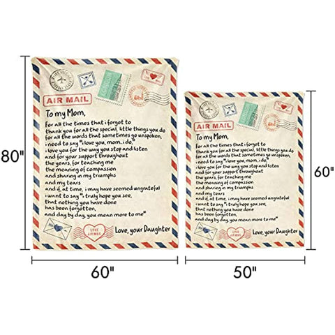 Blanket Love Letter to My Mom Personalized Printed Air Mail Throw Blankets for Couch Sofa Bed Supersoft Flannel Throws Birthday Indoor Home Decor 60” x 80”