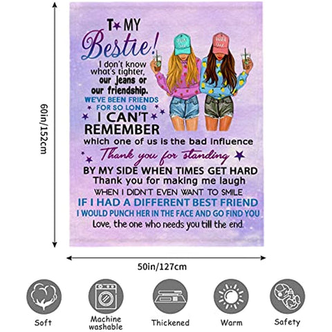 Bestie Gifts to My Best Friends Blanket, Best Friend Birthday Gift for Women,Friendship Gifts for Girls,Christmas Thanksgiving Valentines Gift for Her Bestie Sister 60"x 50"