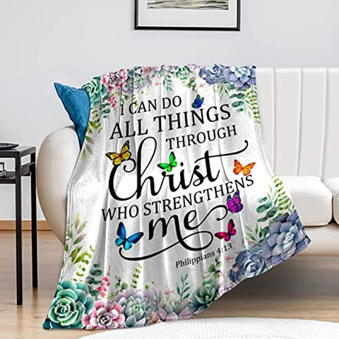 Christian Gifts for Women Inspirational Religious Blanket Bible Verse Scripture Prayer Throw Blanket Soft Flannel Healing Blanket 50"X40"