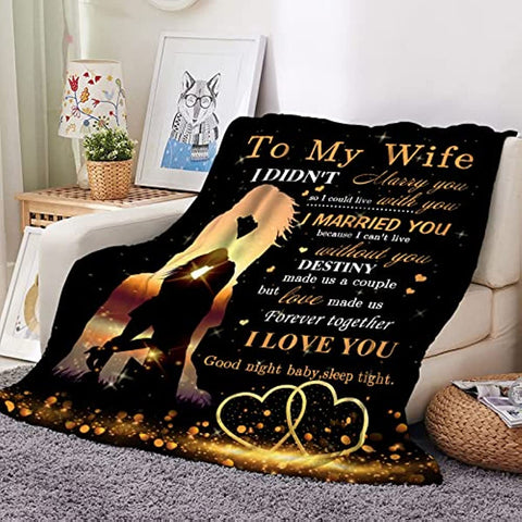 To My Wife Blanket from Husband for Wife | Super Soft Fleece Couples Throw Blankets 60x50 Inches | Romantic Women Valentine's Day Birthday Gifts Ideas for Her Bed Sofa Decor