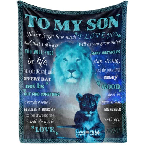 To My Son Blanket Gifts for Son from Mom Personalized Throw Blankets Son Gifts from Mom for Son Birthday with Positive Encourage and Brave Fleece Blanket Couch Sofa Bedroom Living Room 60"x50"