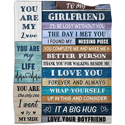To My Girlfriend Blanket Gifts for Girlfriend I Love You Blessing Sweet Sayings Quote Throw Blankets 50x60 inch Birthday Gifts for Her Anniversary Present Soft Blankets for Bed Sofa