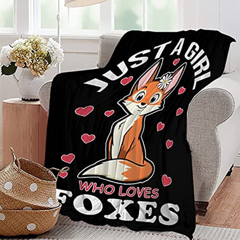 Fox Blanket Stuffed Animal Gift for Women Kids Fleece Throws-Just A Girl Who Loves Foxes Lightweight Plush Christmas Decor Super Soft Flannel Blankets for Bedding Chair-50 x40 for Kid