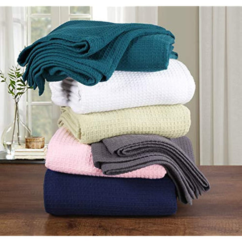 100% Cotton Thermal Blanket, Breathable Bed Blanket Queen Size, Soft Waffle Blanket, Queen Blanket, All Season Cotton Blanket, Light Grey