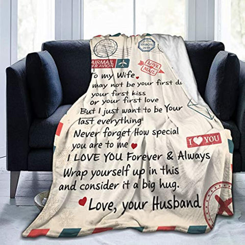 Fleece Blanket Love Letter to My Wife from Husband Ultra-Soft Micro Light Weight Warm Bed Throw Blanket (to My Wife, 60"x50")