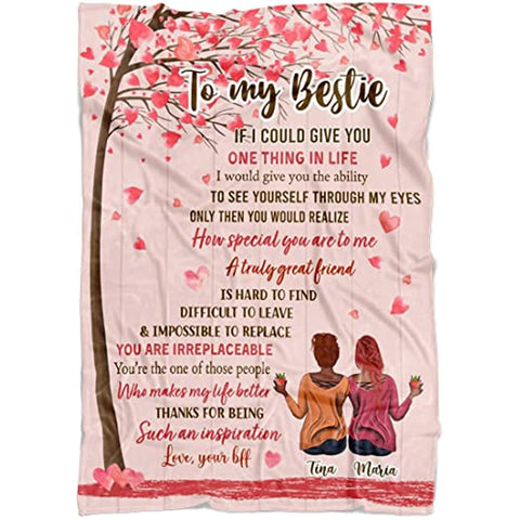 Best Friend Blanket Custom Name - Customized to My Bestie I Love You Throw. Personalized Birthday Friendship Gift for Women, Teen Girls, Besties, Sister - Long Distance BFF Gift (Pink, Fleece)