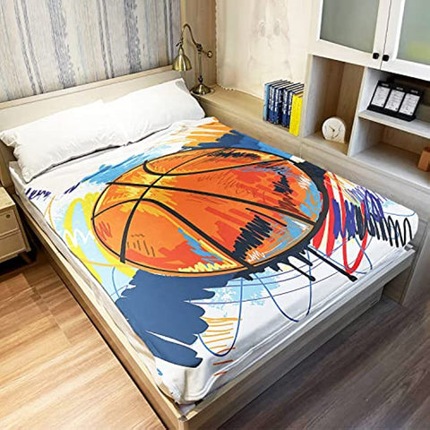 Watercolor Basketball Blanket, Colorful Line Graffiti Modernist Aesthetic Art Throw, Great Gifts for Boys and Girls, 50x60 Inches