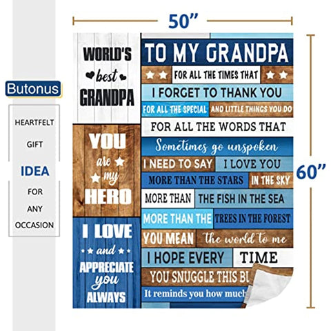Grandpa Gifts Gifts for Grandpa,to My Grandpa Blanket 60”x50”,Grandpa Birthday Gifts,Gift for Grandpa,Great Grandpa Gifts from Grandchildren Granddaughter Grandson,Best Gifts for Grandpa