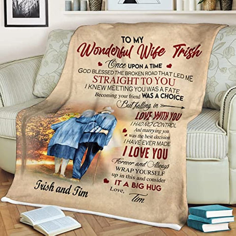 To My Wonderful Wife from Husband I Knew Meeting You was A Fate Fleece Sherpa Blanket Custom Name Old Couple in The Sunset Print Throw Blanket Custom Romantic Gifts for Christmas