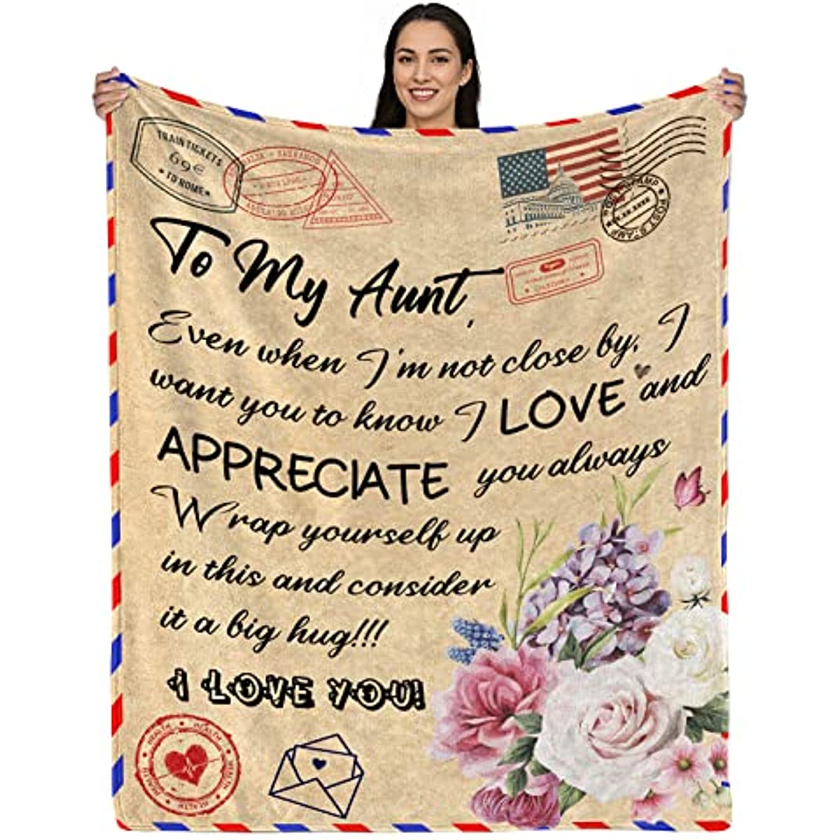 To My Aunt Blanket from Niece Quilt Envelope Throw Blankets Mothers Day Blanket Gifts for Auntie Flannel Blanket Birthday Women's Day Holiday 50"x60"