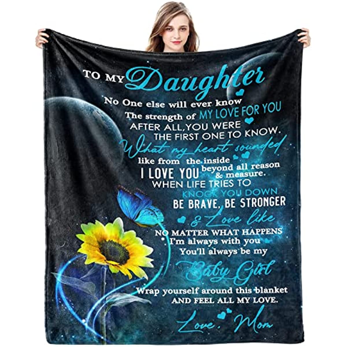 Gift for My Daughter Blanket from Mom as Birthday Present I Love You Letter to Her, Ultra-Soft Flannel Fleece Light Weight Bed Throw (60x50'', Daughter Gift)