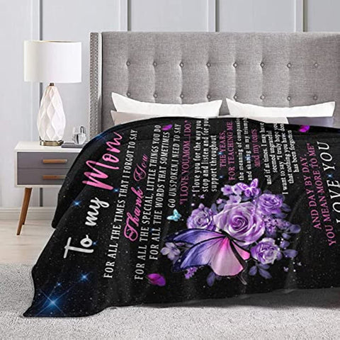 Gifts for Mom to My Mom Blanket from Daughter Son Flower Butterfly Throw Blankets for Couch Bedroom Sofa Warm Blanket Positive Encourage and Love 50x60 in